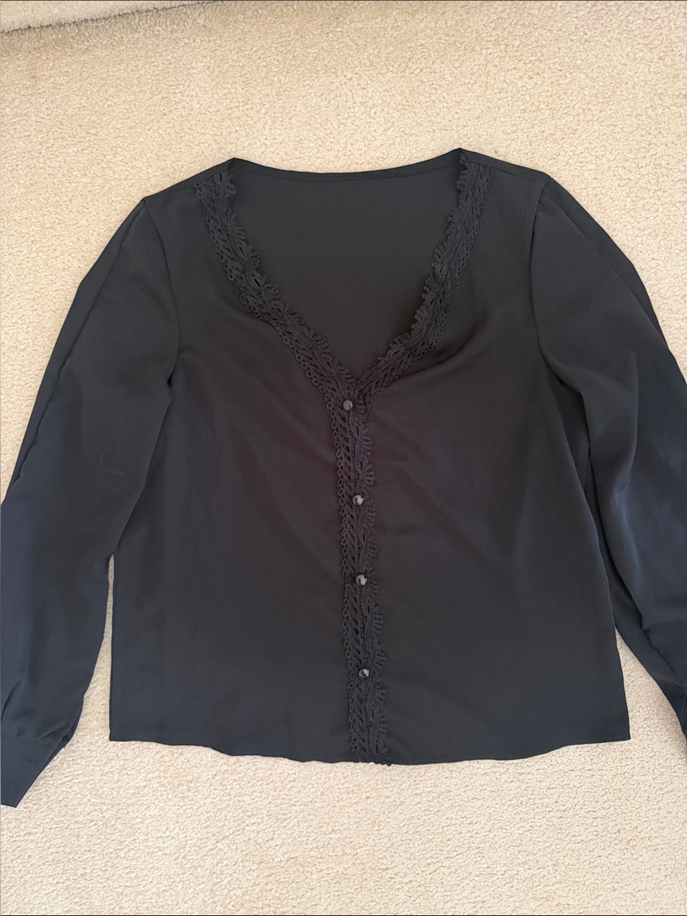 SHEIN Black Lace-Trim Button-Front Women's Shirt